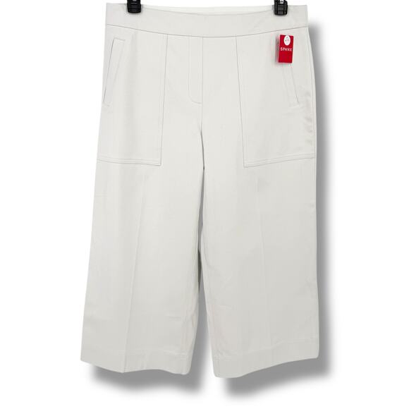 Spanx Cropped Wide Leg White Pants Womens Size XL Pull Faux Deep Pockets - Picture 1 of 6